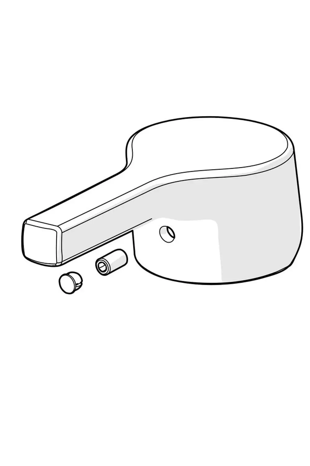 Hebel eines Einhebelmischers in schlichtem Design. Bestandteil eines HANSAPALENO Modells. Kleinere Bauteile liegen daneben.